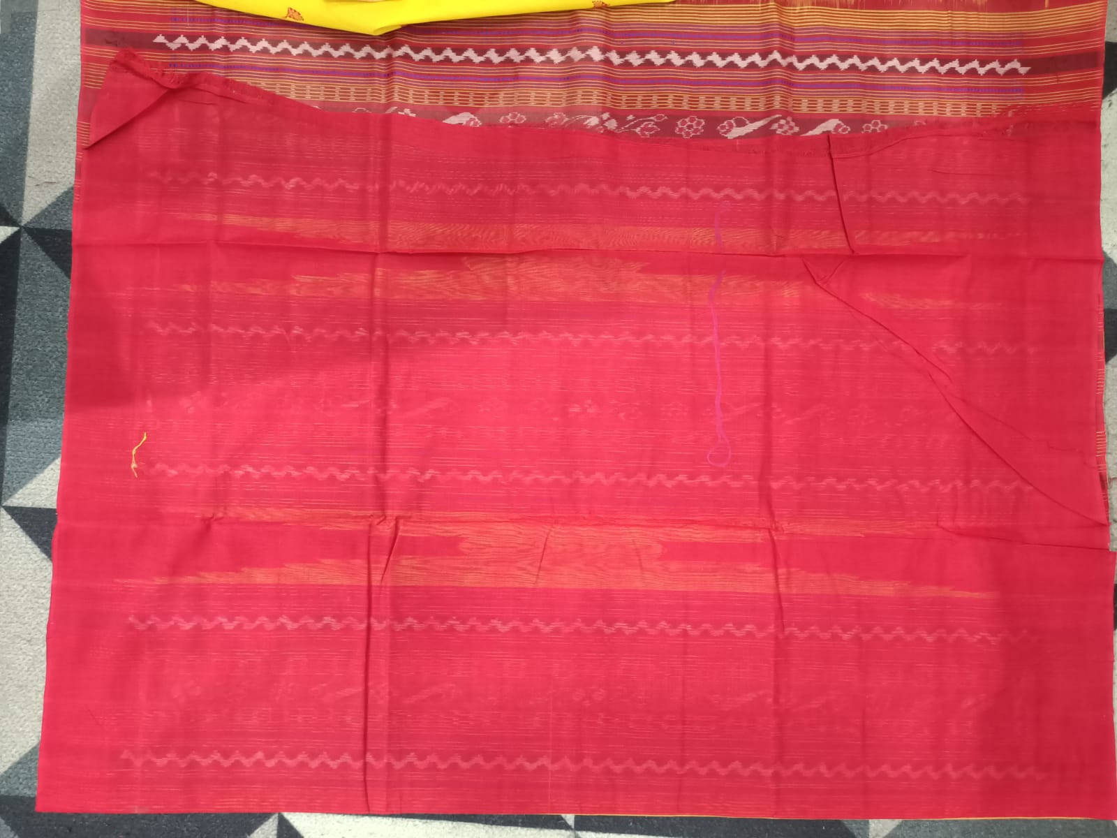 Yellow Red Kumbha Design Sambalpuri Cotton Saree