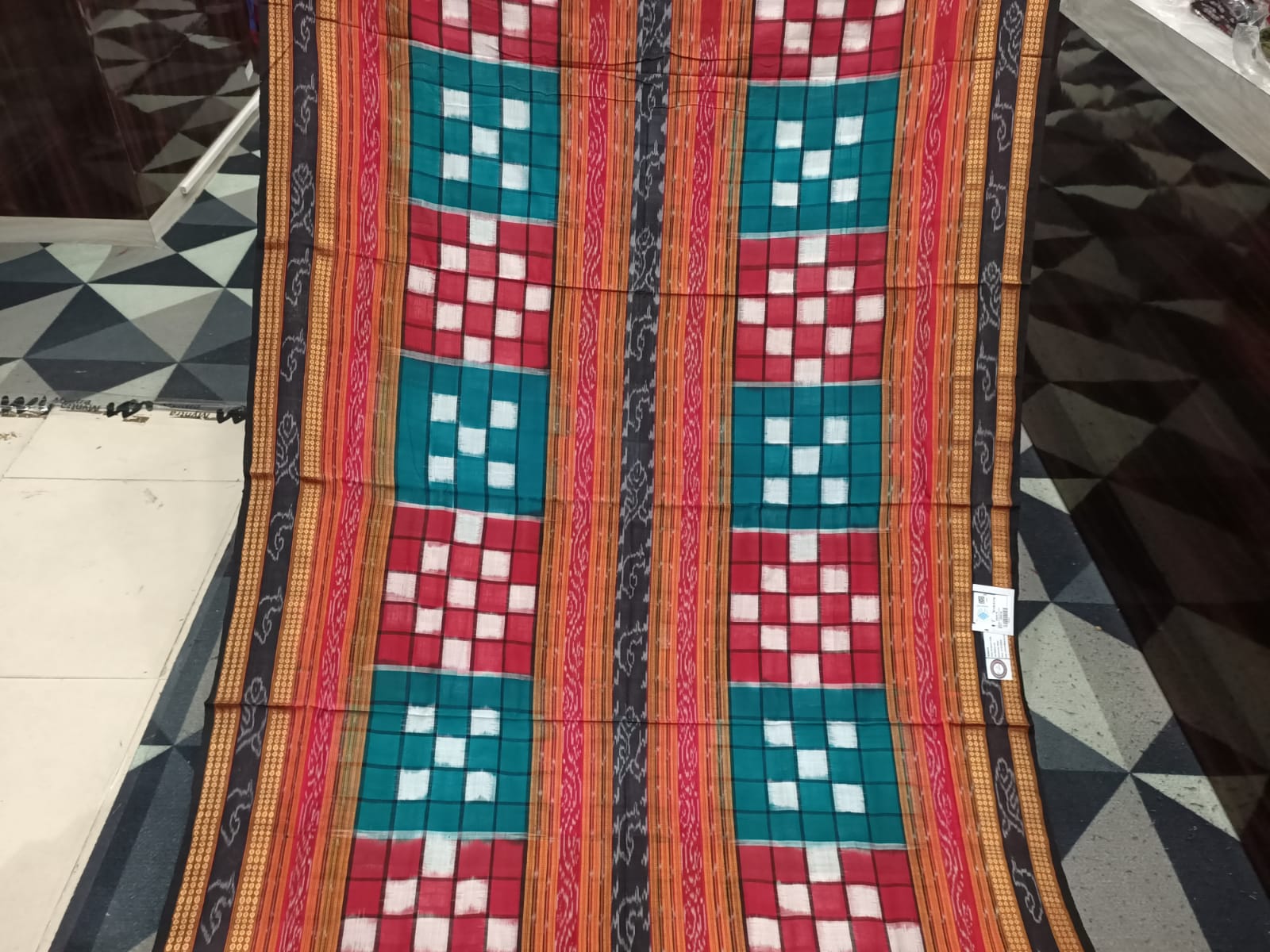 Green Red Black Bichitrapuri Sambalpuri Cotton Saree