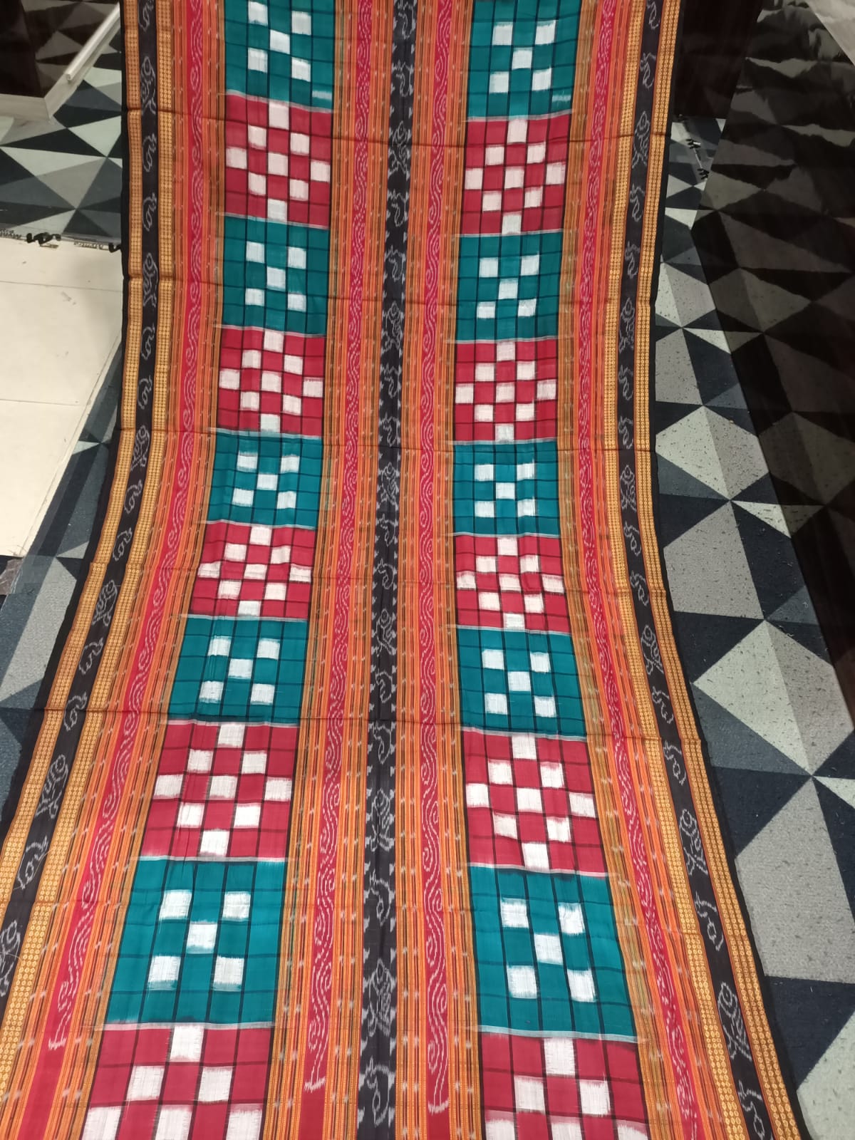 Green Red Black Bichitrapuri Sambalpuri Cotton Saree
