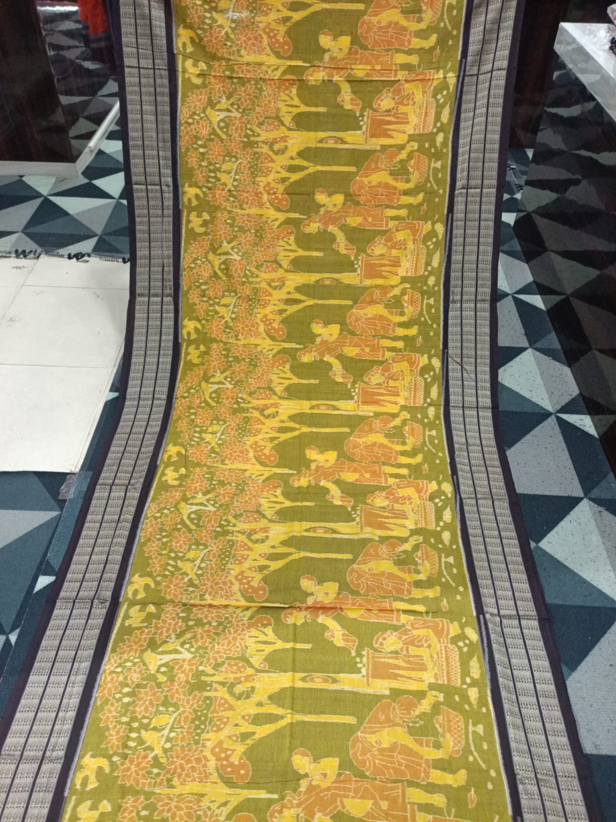 Yellow Black Mahulabenta Sambalpuri Cotton Saree