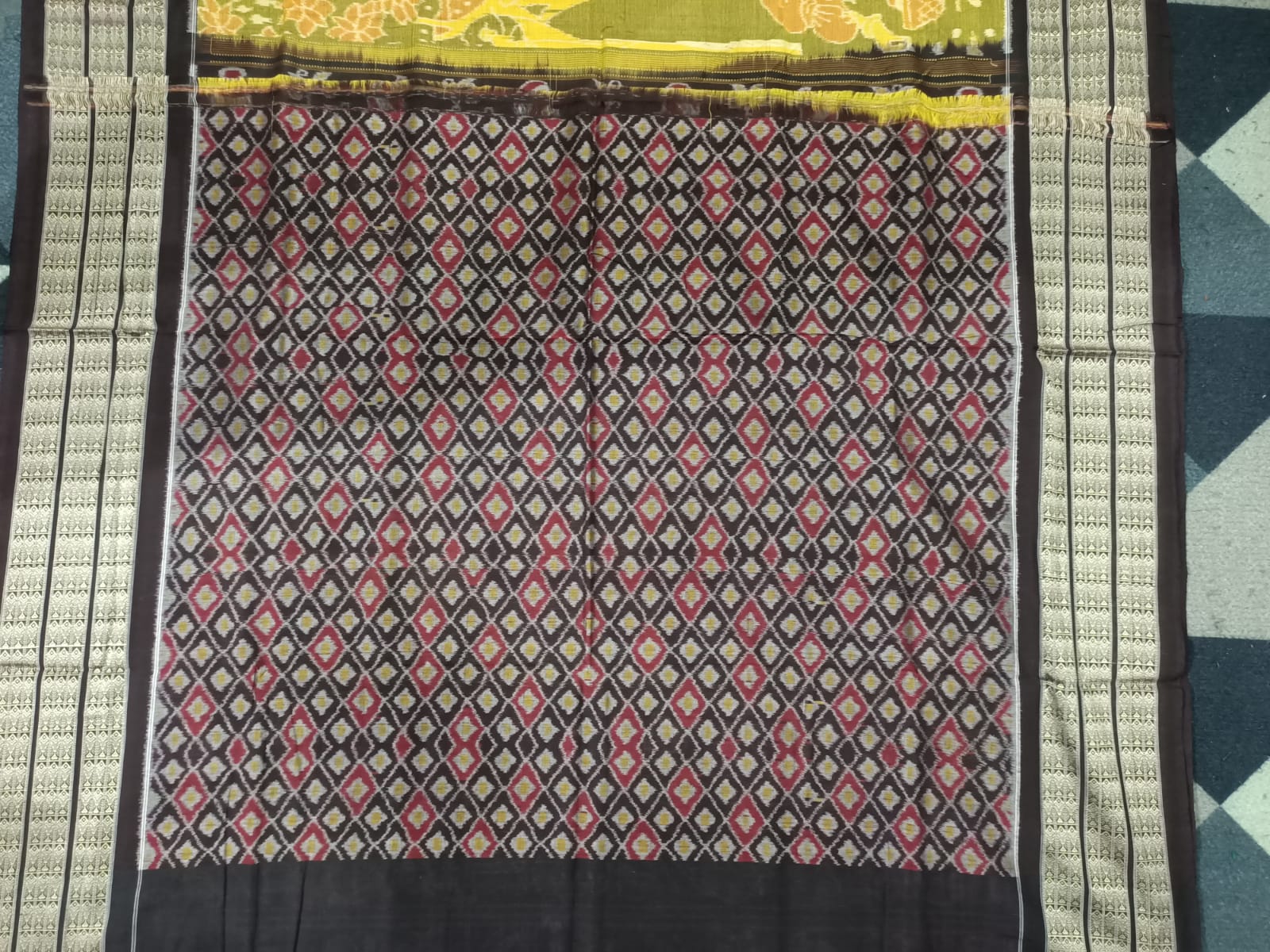 Yellow Black Mahulabenta Sambalpuri Cotton Saree