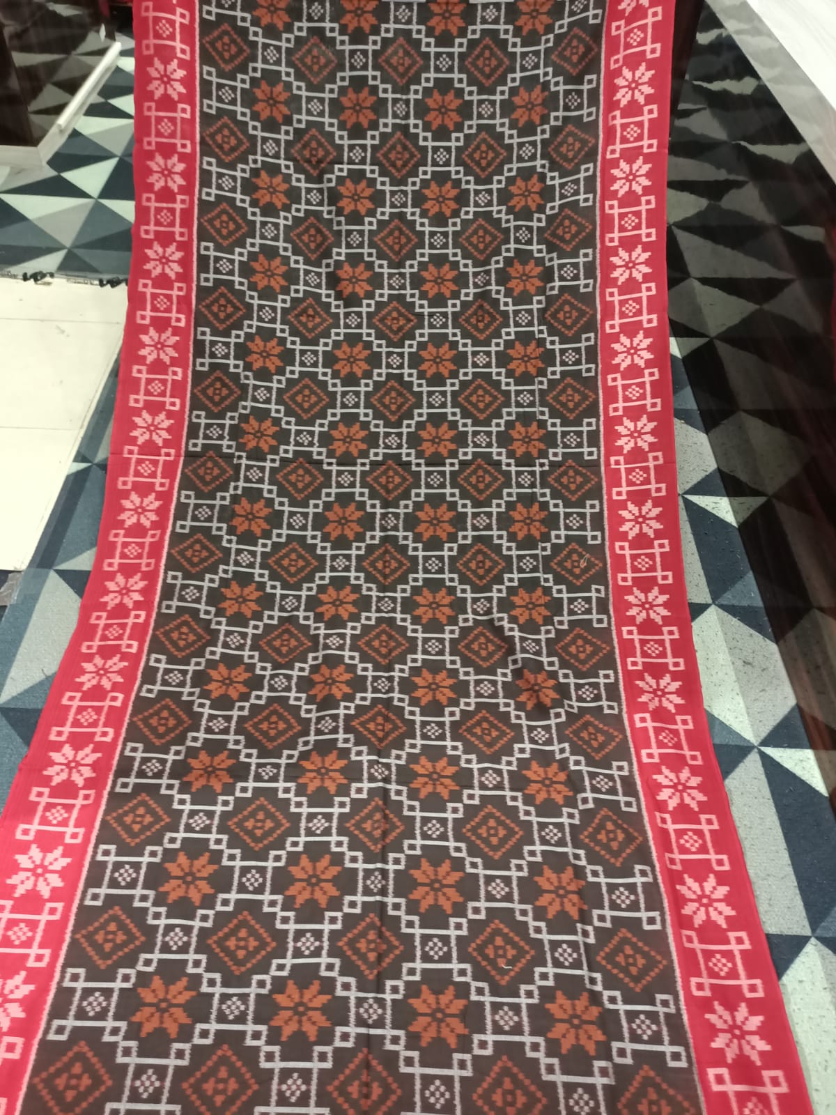 Black Orange Telia Rumal Design Sambalpuri Cotton Saree