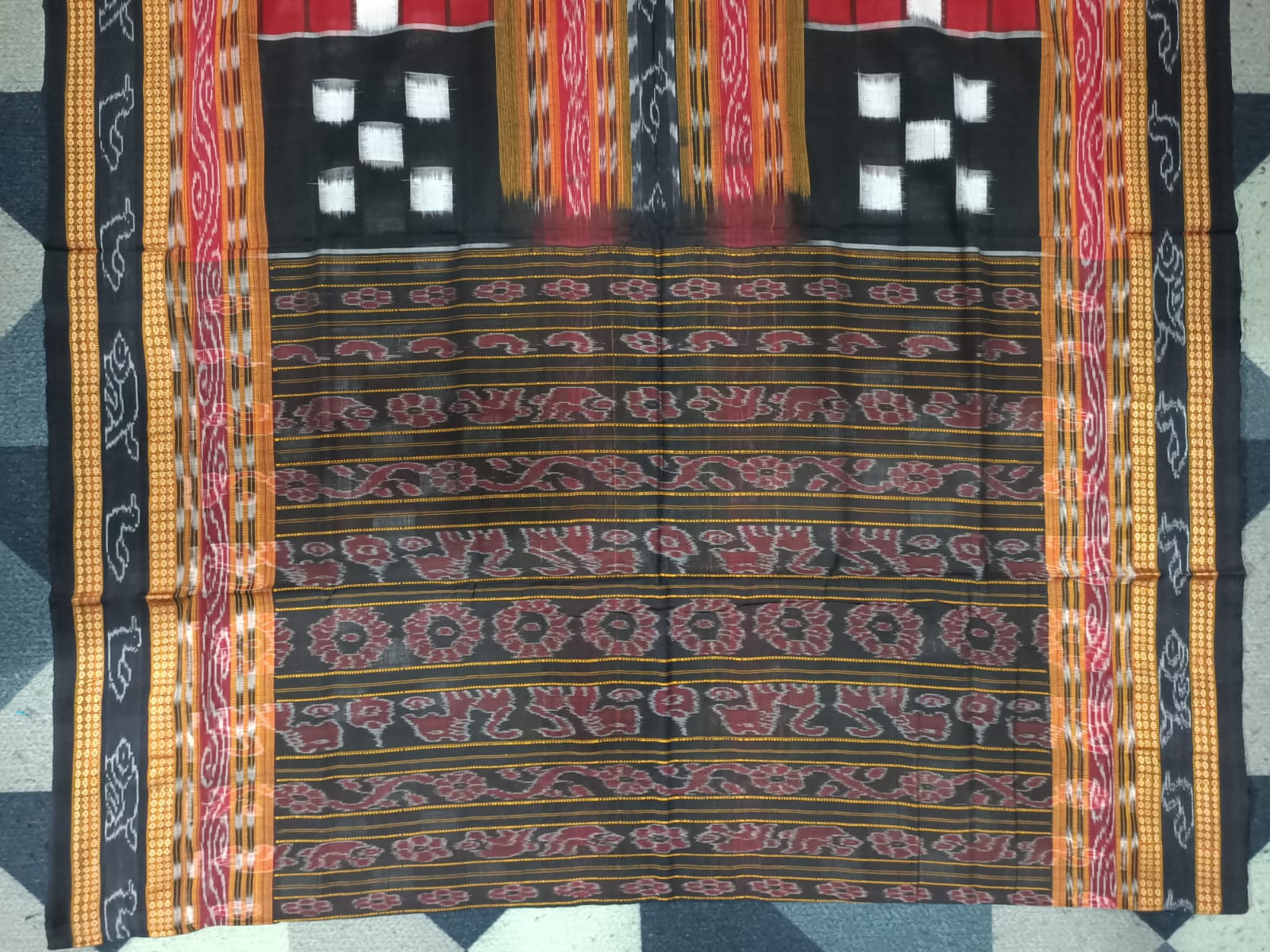 Red Black Bichitrapuri Sambalpuri Cotton Saree