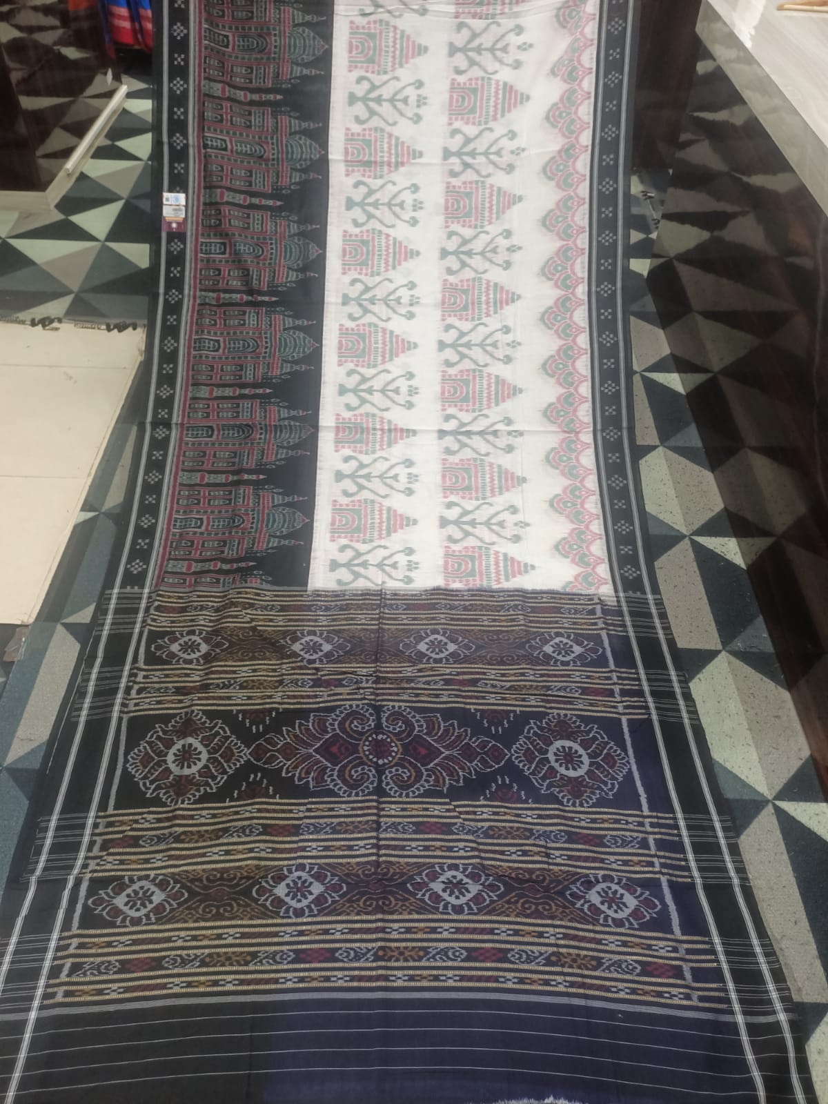 White Black Tajmahal Design Khandua Cotton Saree