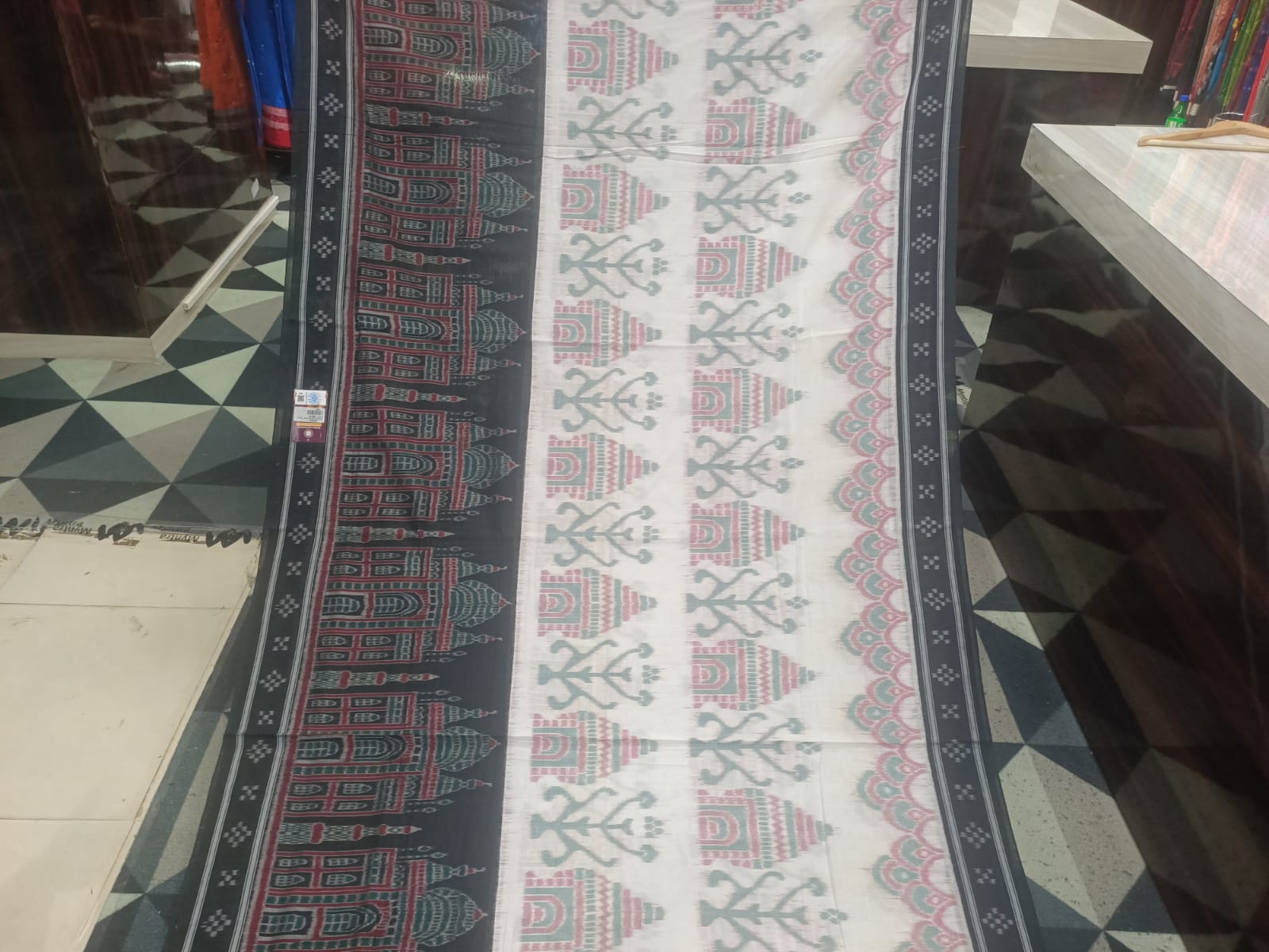 White Black Tajmahal Design Khandua Cotton Saree