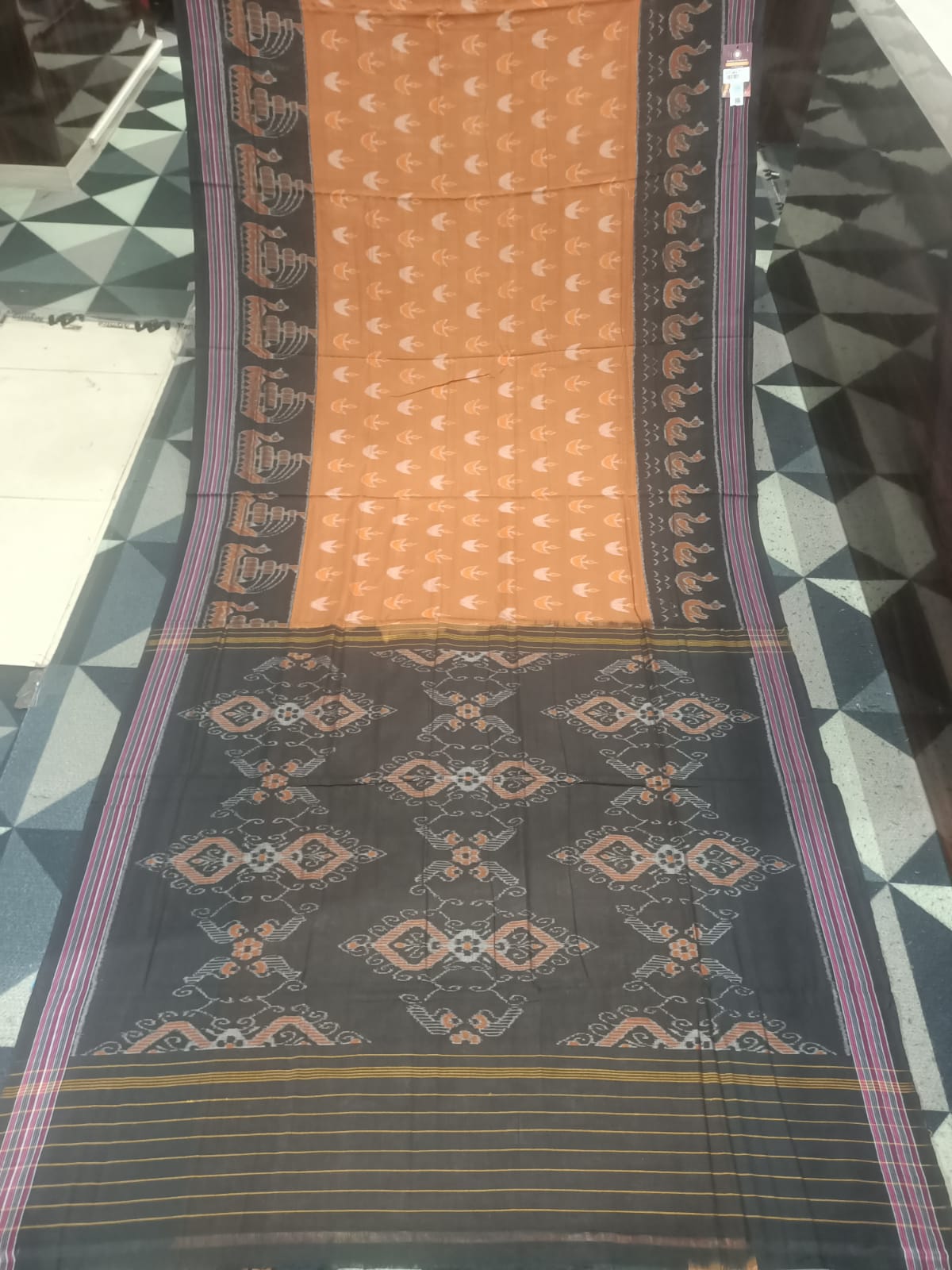 Brown Black Boita Khandua Cotton Saree