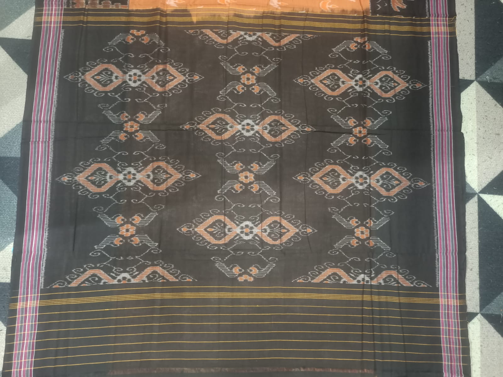 Brown Black Boita Khandua Cotton Saree