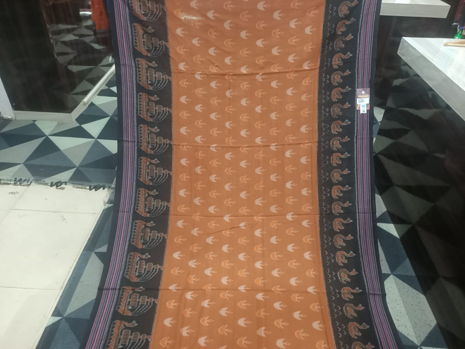 Brown Black Boita Khandua Cotton Saree