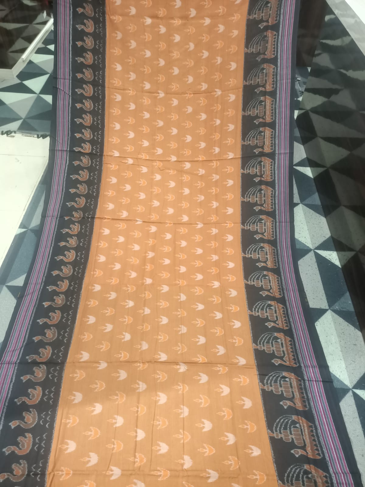 Brown Black Boita Khandua Cotton Saree