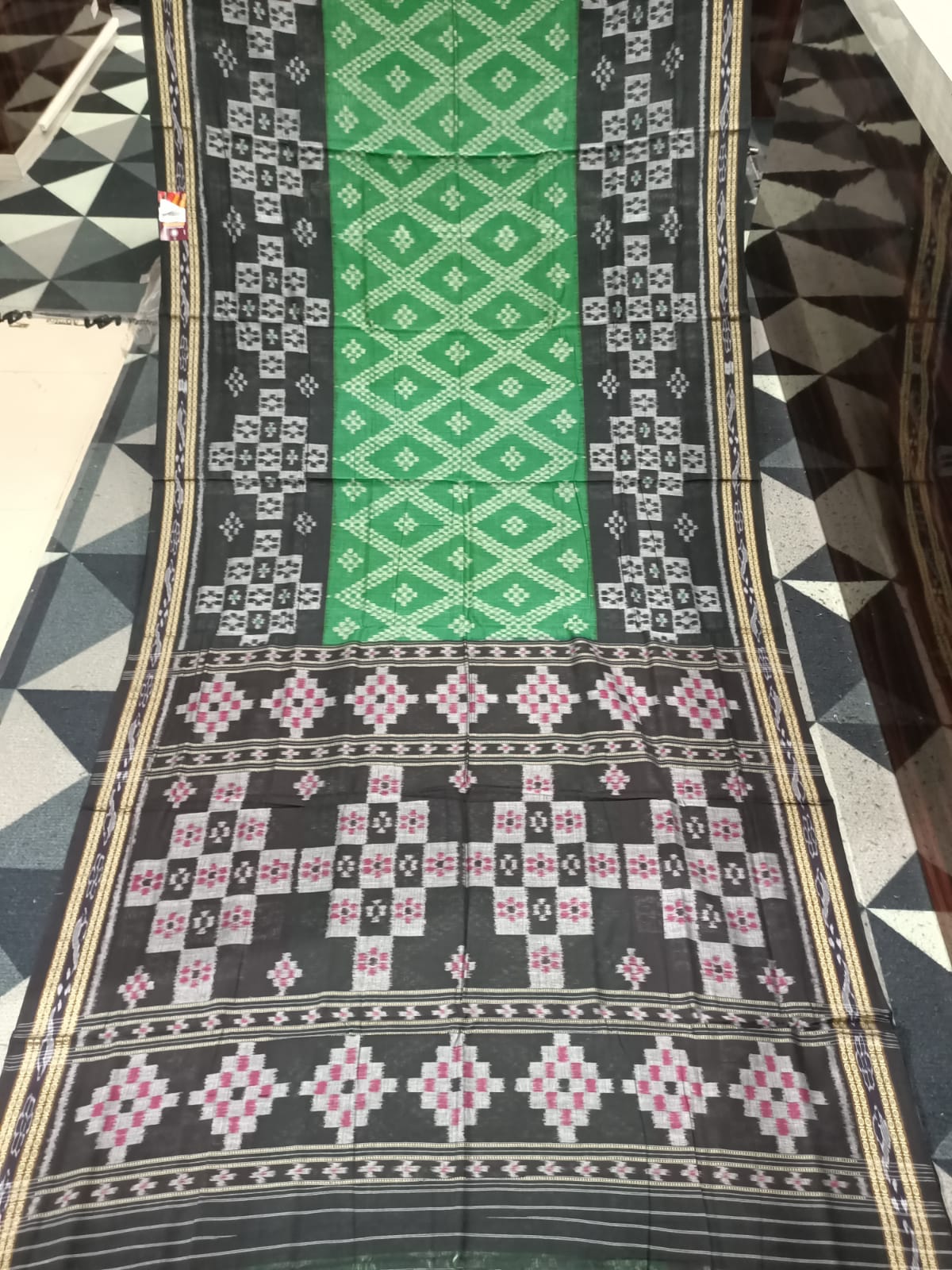 Green Black Tarabali Design  Khandua Cotton Saree
