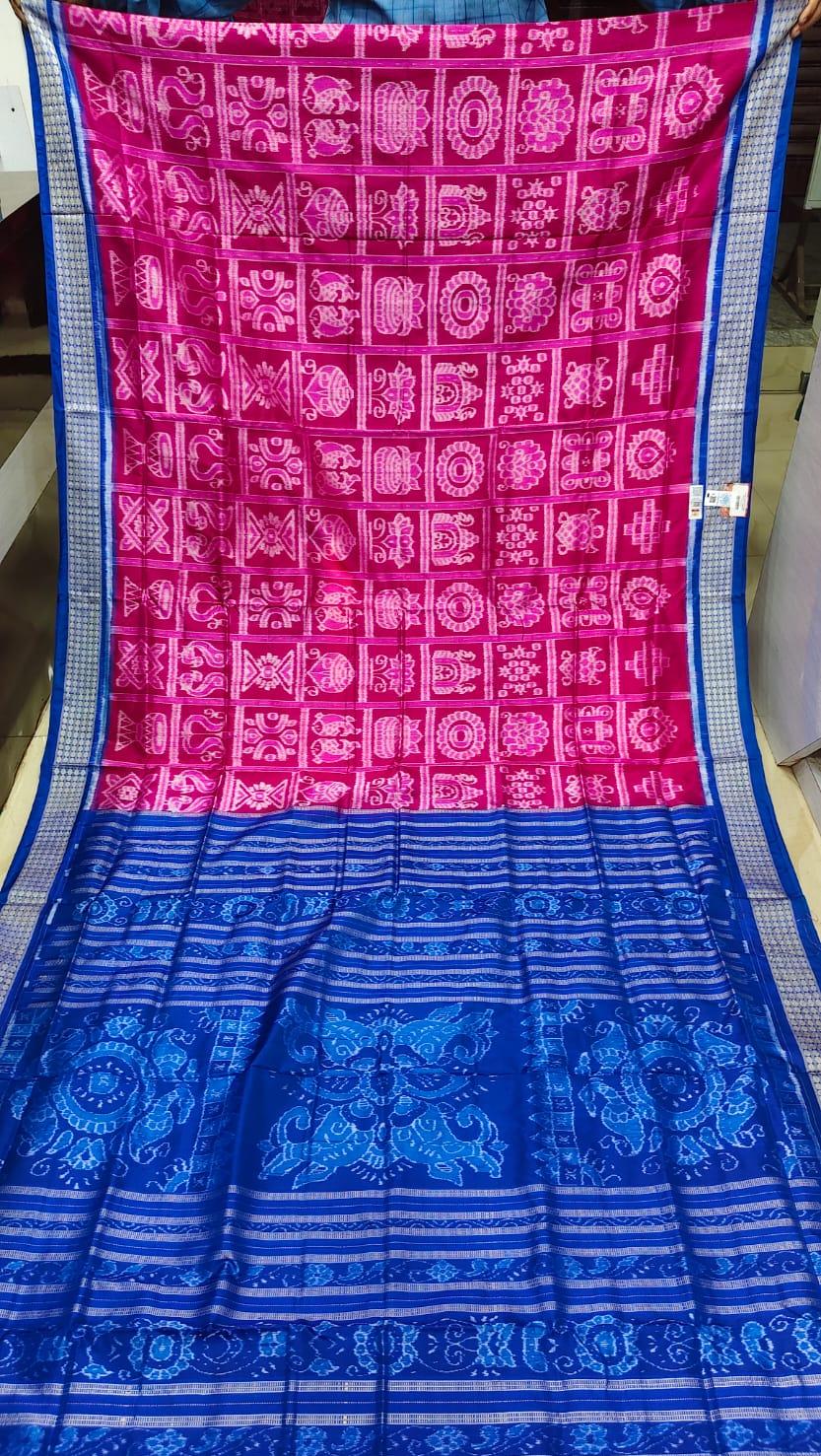 Magenta Blue Nabakothi  Design Sambalpuri Silk Saree