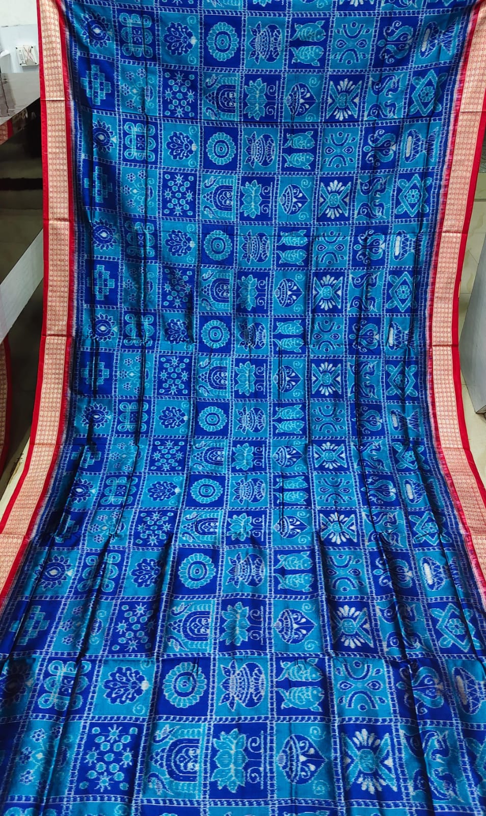 Blue Red Nabakothi  Design Sambalpuri Silk Saree