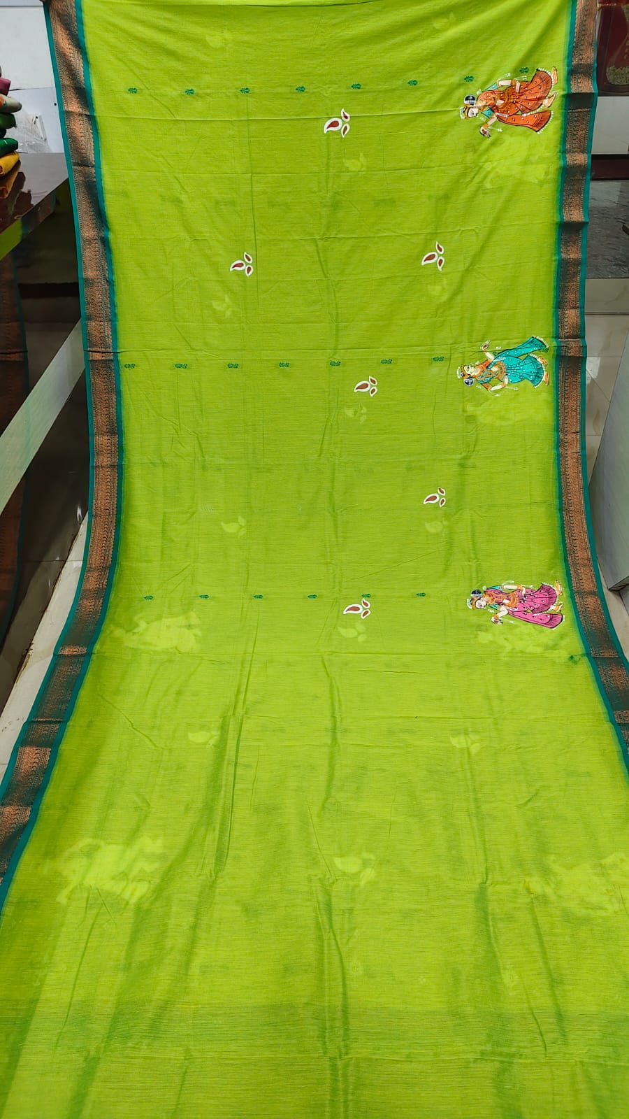 Lemon Green Marriage Theme Pattachitra South Cotton Saree