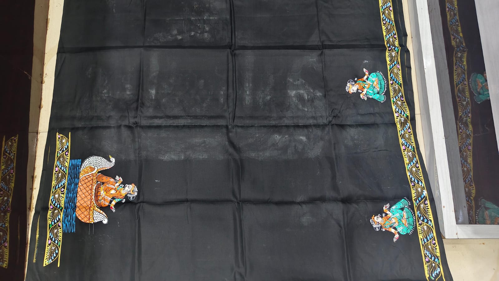 Black Boita Bandana Theme Pattachitra Kanjeeveram Silk Saree