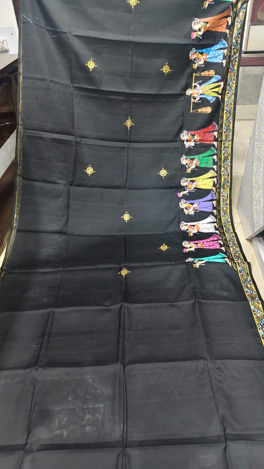 Black Boita Bandana Theme Pattachitra Kanjeeveram Silk Saree