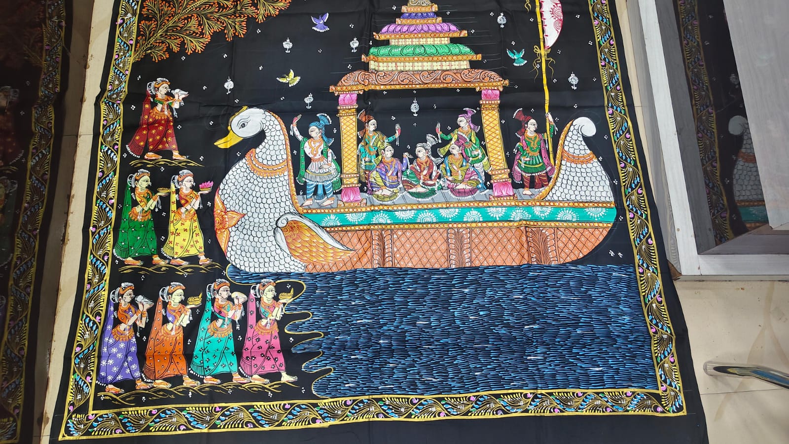 Black Boita Bandana Theme Pattachitra Kanjeeveram Silk Saree