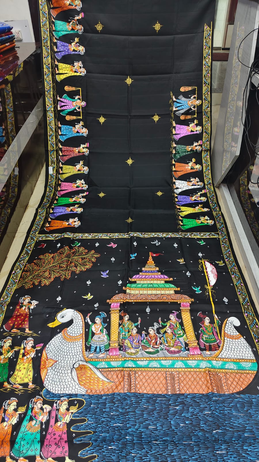 Black Boita Bandana Theme Pattachitra Kanjeeveram Silk Saree
