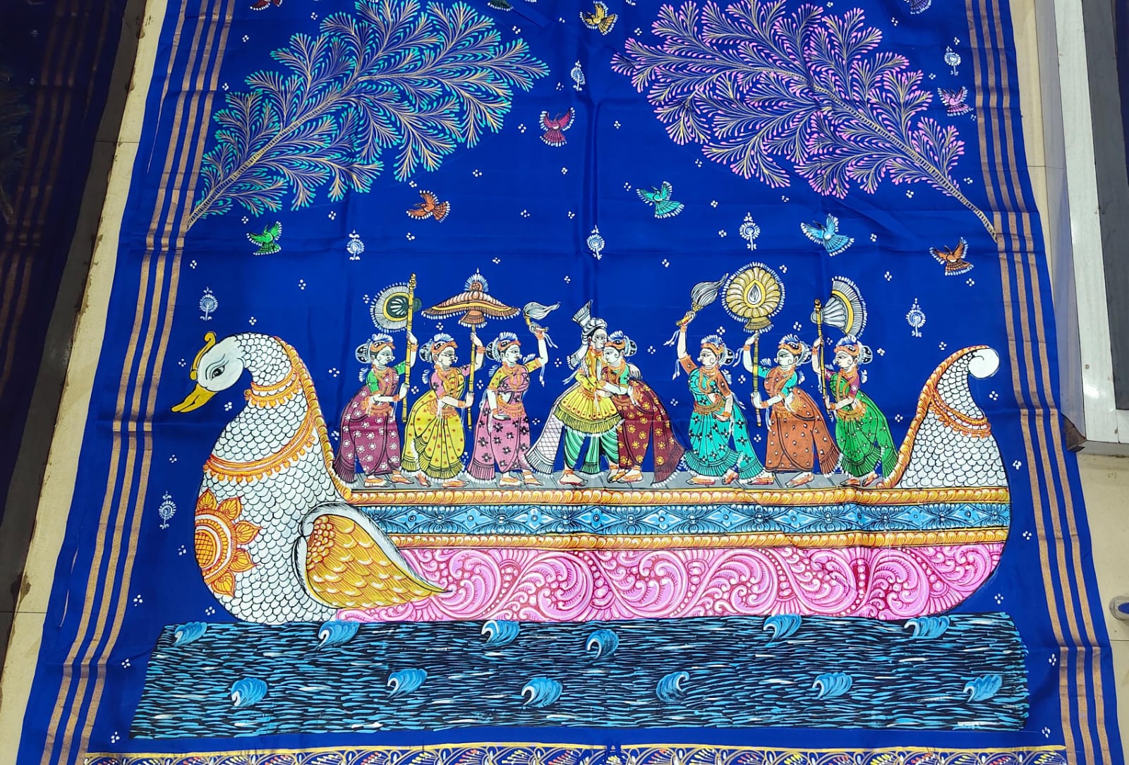 Blue Small Box Boita Theme Pattachitra Kanjeeveram Silk Saree