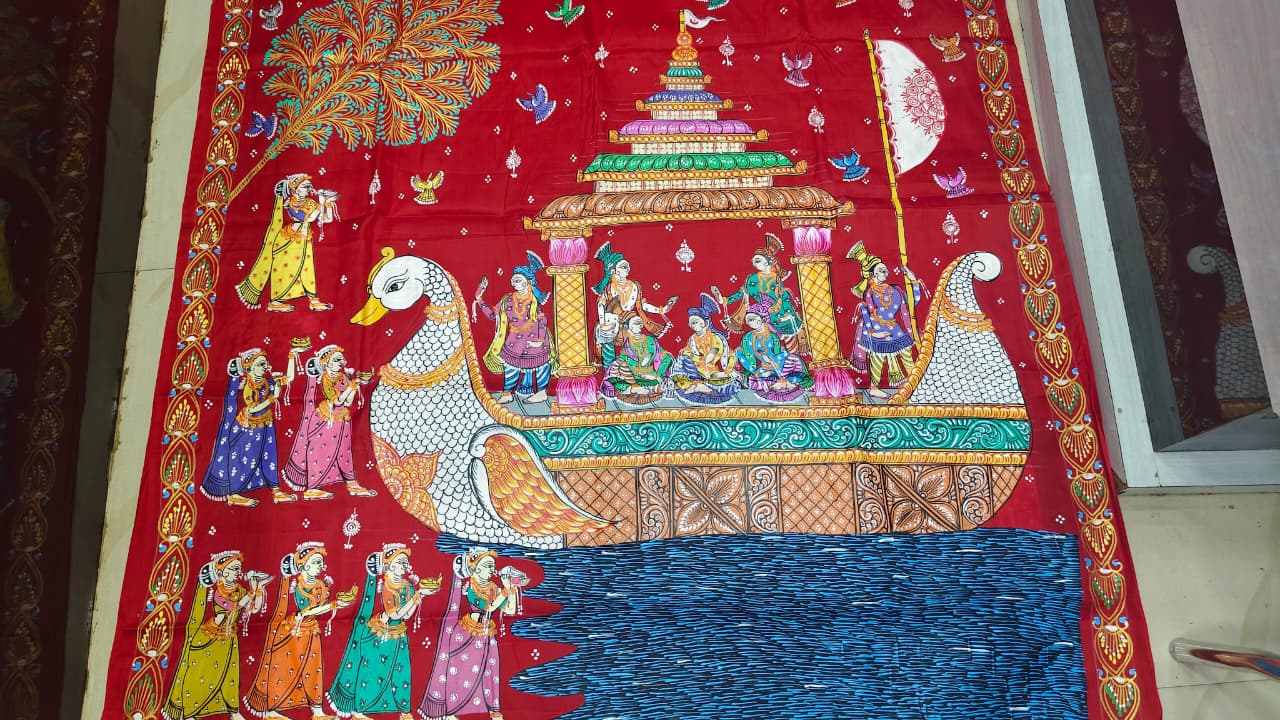 Red Boita Bandana Theme Pattachitra Kanjeeveram Silk Saree