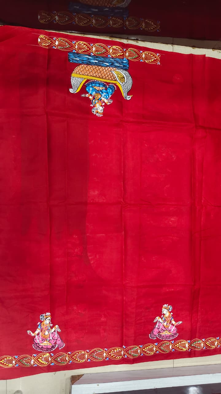 Red Boita Bandana Theme Pattachitra Kanjeeveram Silk Saree