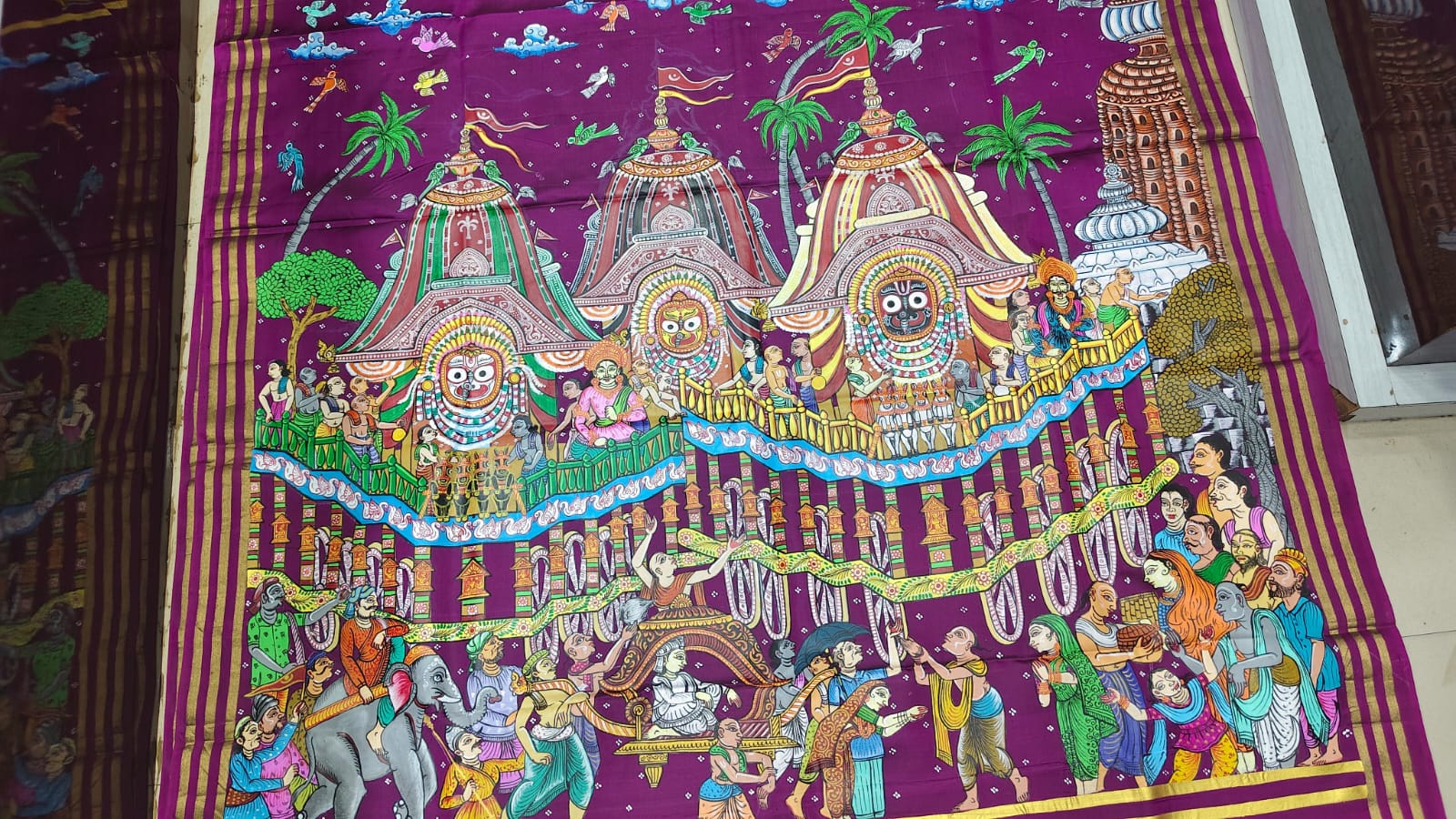 Purple Ratha Yatra Theme Pattachitra Kanjeeveram Silk Saree
