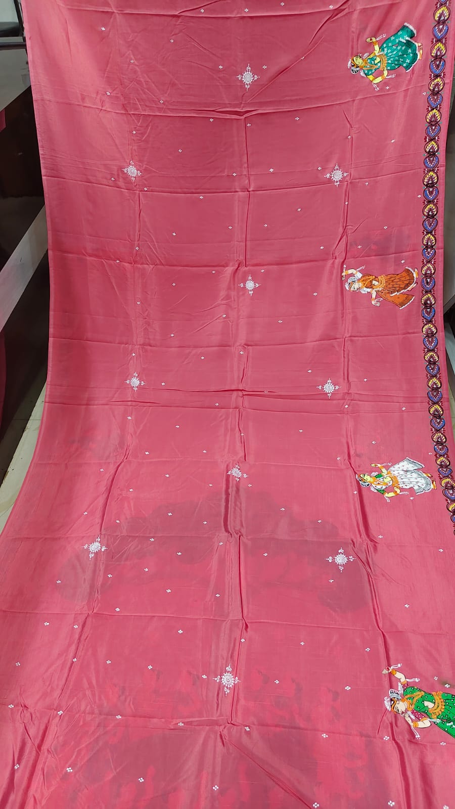 Peach Bata Savitri Theme Pattachitra Khadi Silk Saree