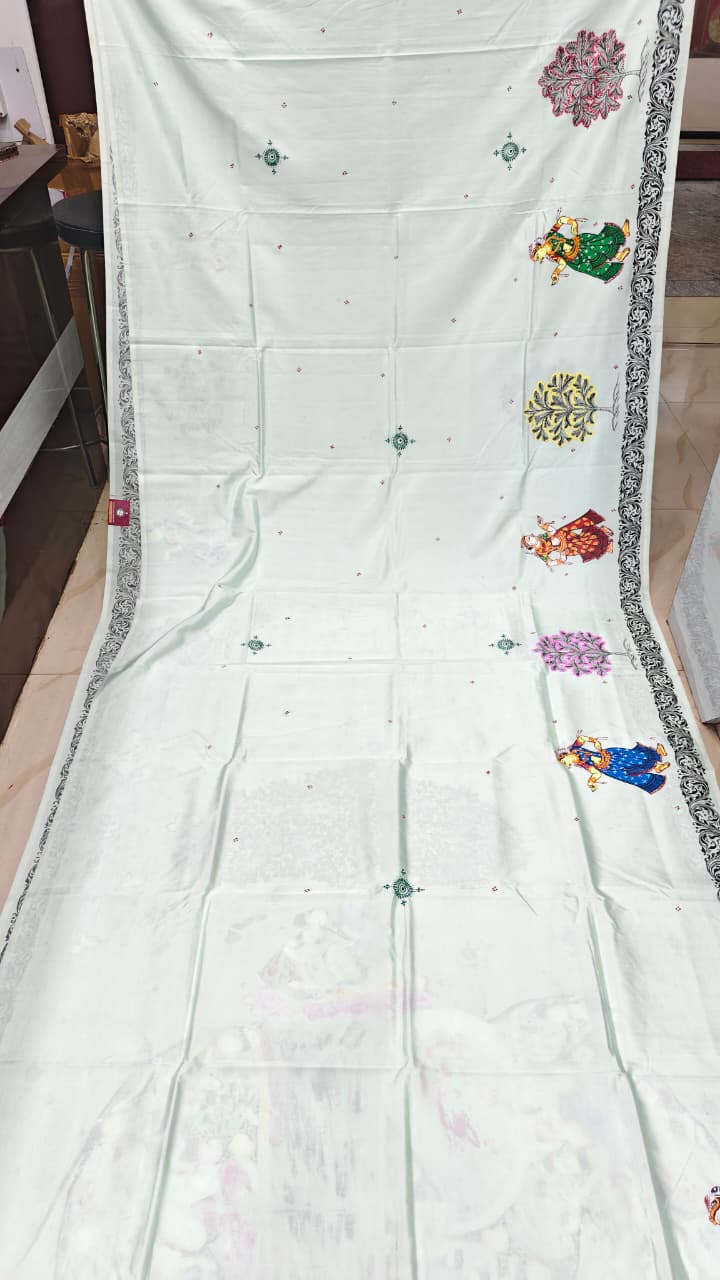 Aqua Kandarp Hasti Theme Pattachitra Khadi Silk Saree