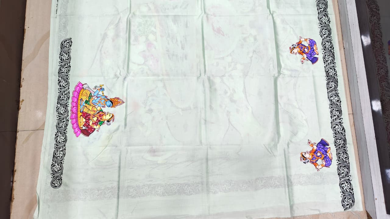 Aqua Kandarp Hasti Theme Pattachitra Khadi Silk Saree