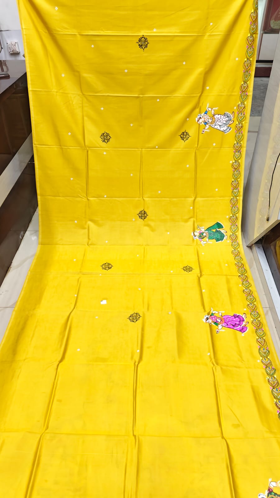 Yellow Kandarp Hasti Theme Pattachitra Khadi Silk Saree