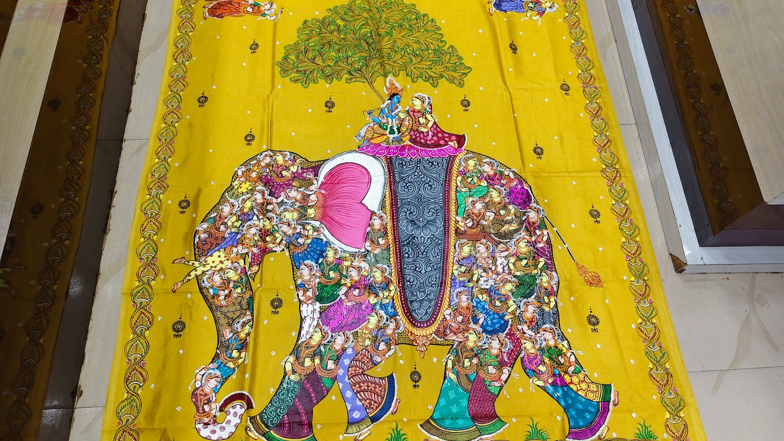 Yellow Kandarp Hasti Theme Pattachitra Khadi Silk Saree