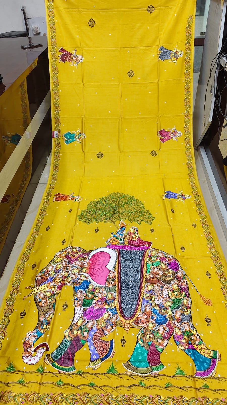 Yellow Kandarp Hasti Theme Pattachitra Khadi Silk Saree