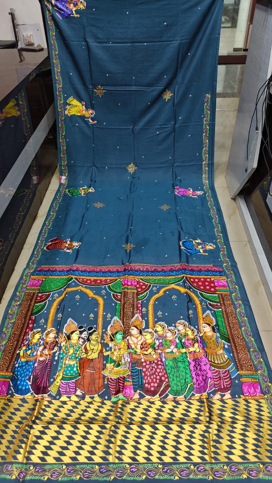 Grey Rama Sita Vivah Theme Pattachitra Khadi Silk Saree
