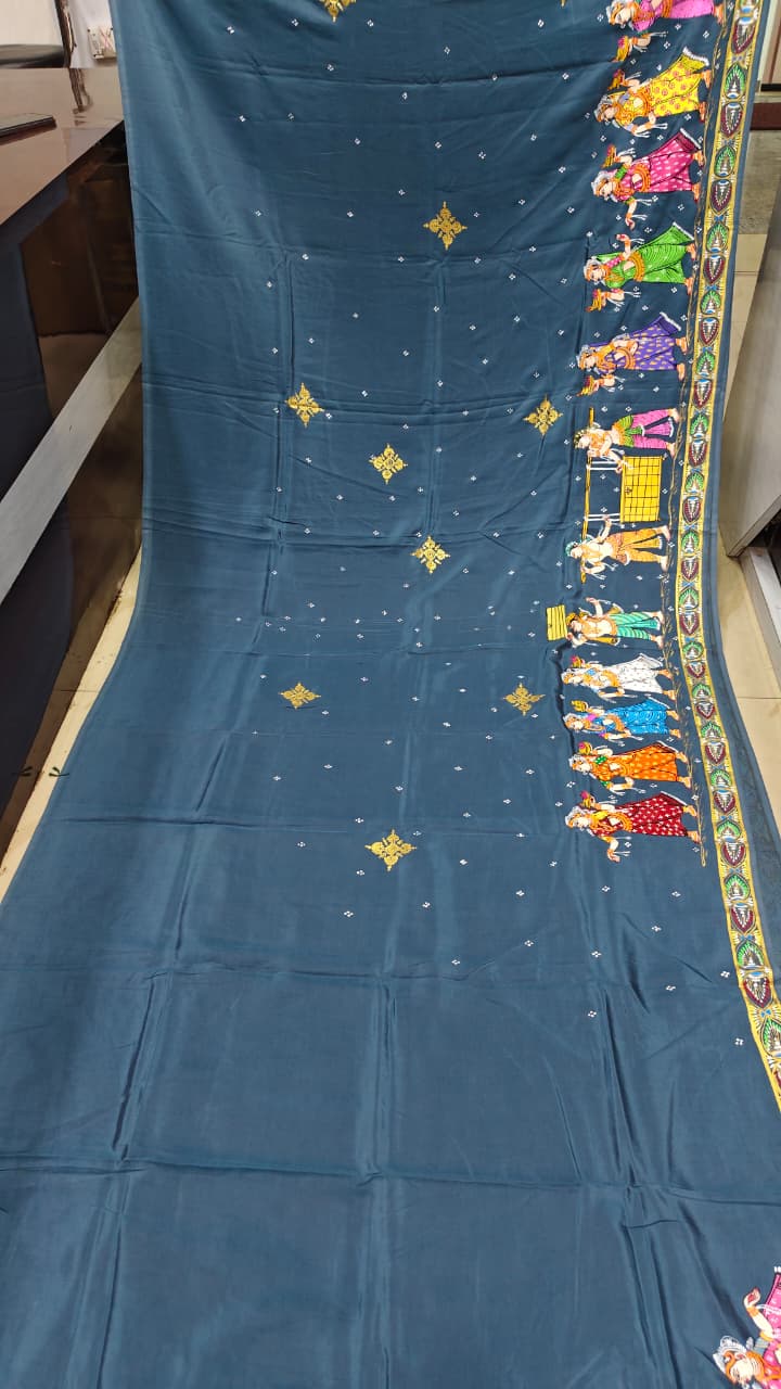 Grey Boita Bandan Theme Pattachitra Khadi Silk Saree