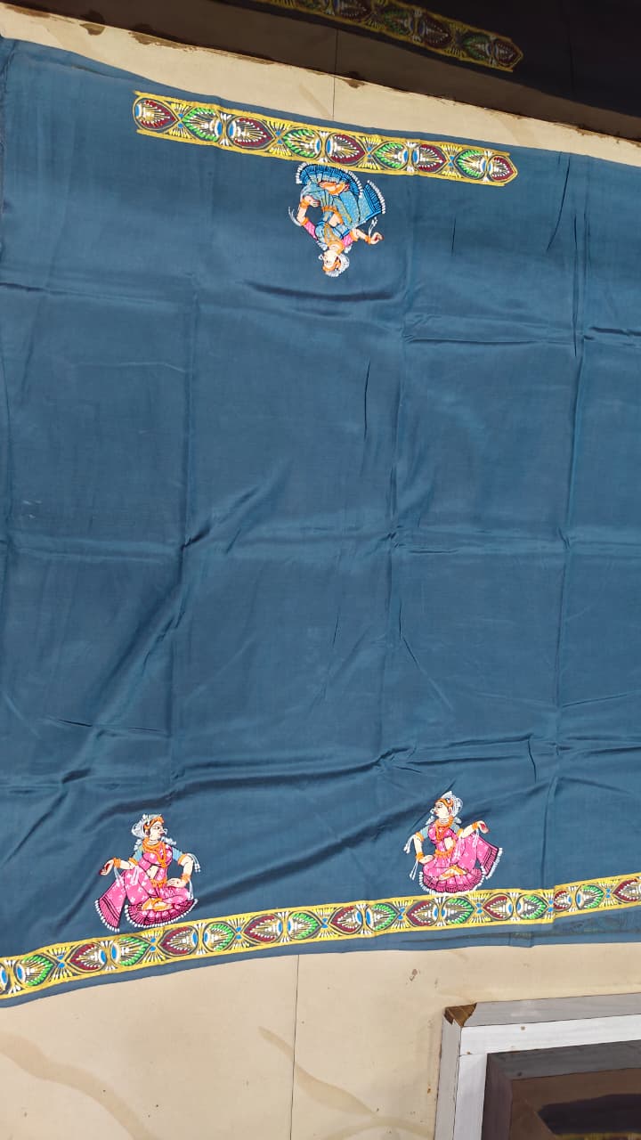Grey Boita Bandan Theme Pattachitra Khadi Silk Saree