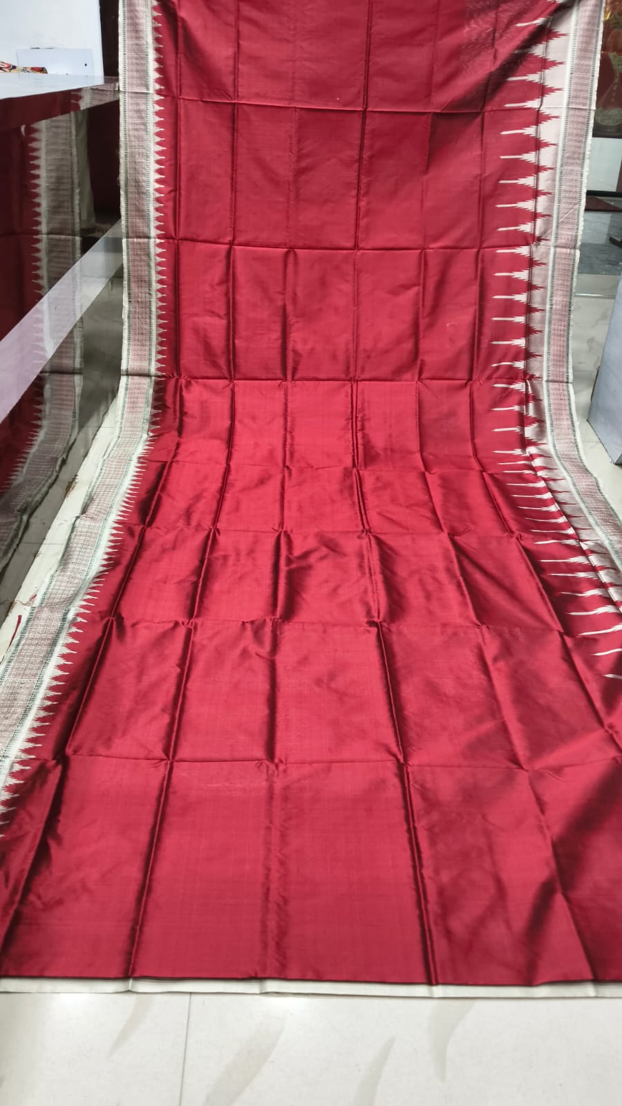 Maroon Off White Aqua Dash Phulia Border Bomkai Silk Saree
