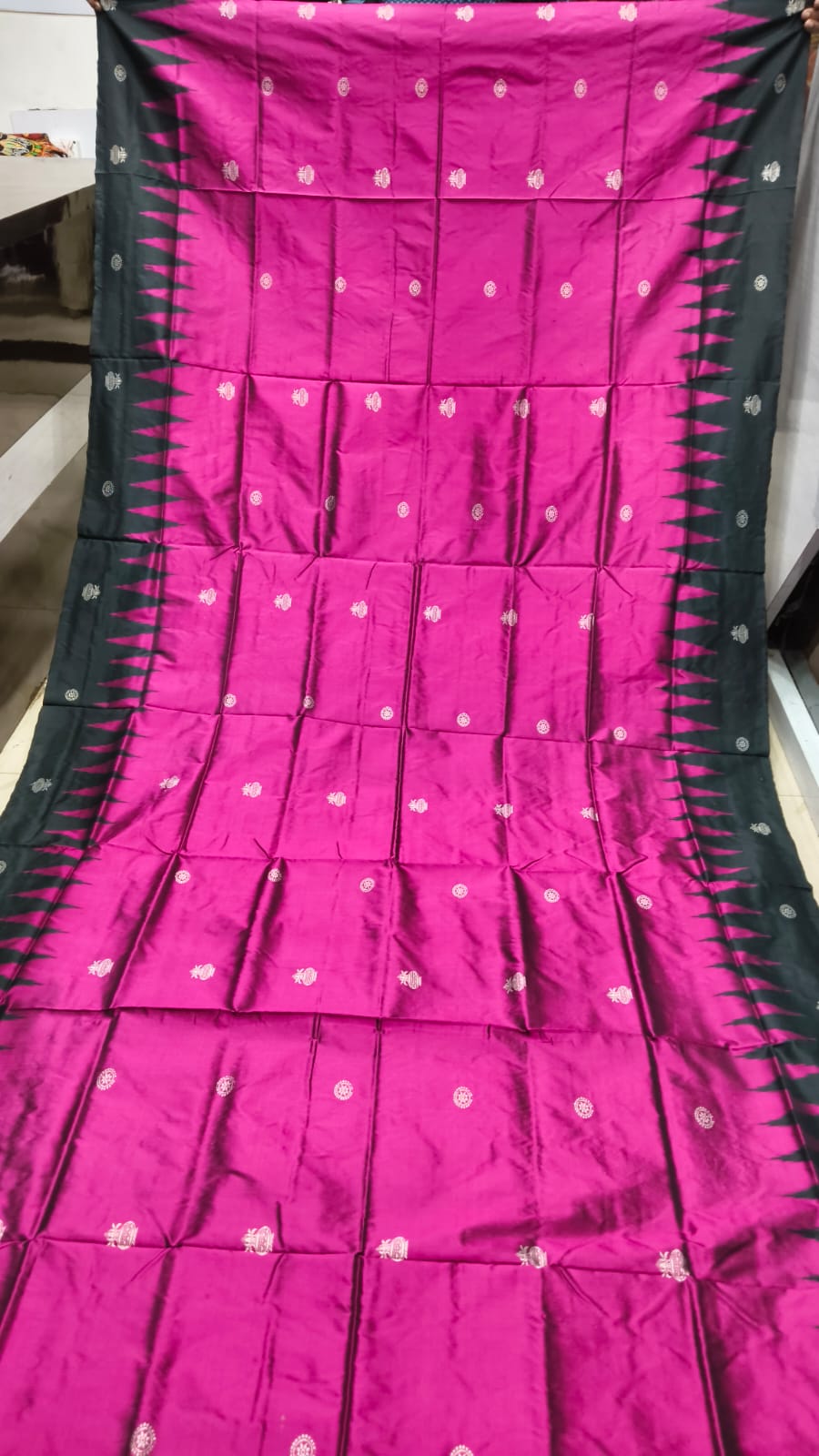 Magenta Black Kalashi Plan Border Bomkai Silk Saree