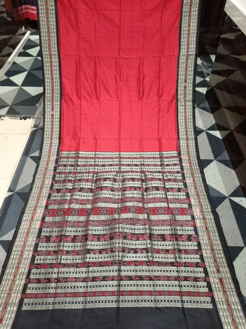 Red Black Sachipar Odisha Handloom Sambalpuri Silk Saree