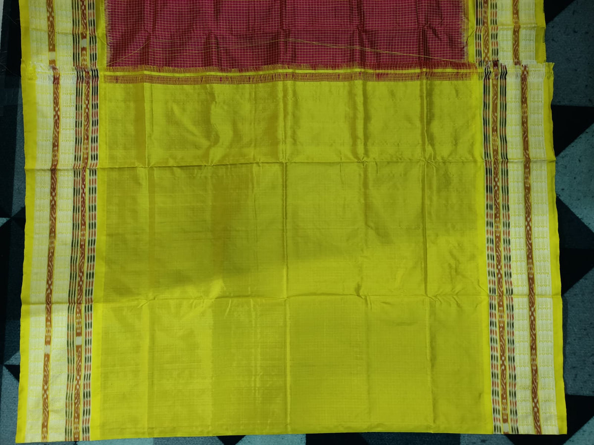 Maroon Yellow Sachipar Odisha Handloom Sambalpuri Silk Saree