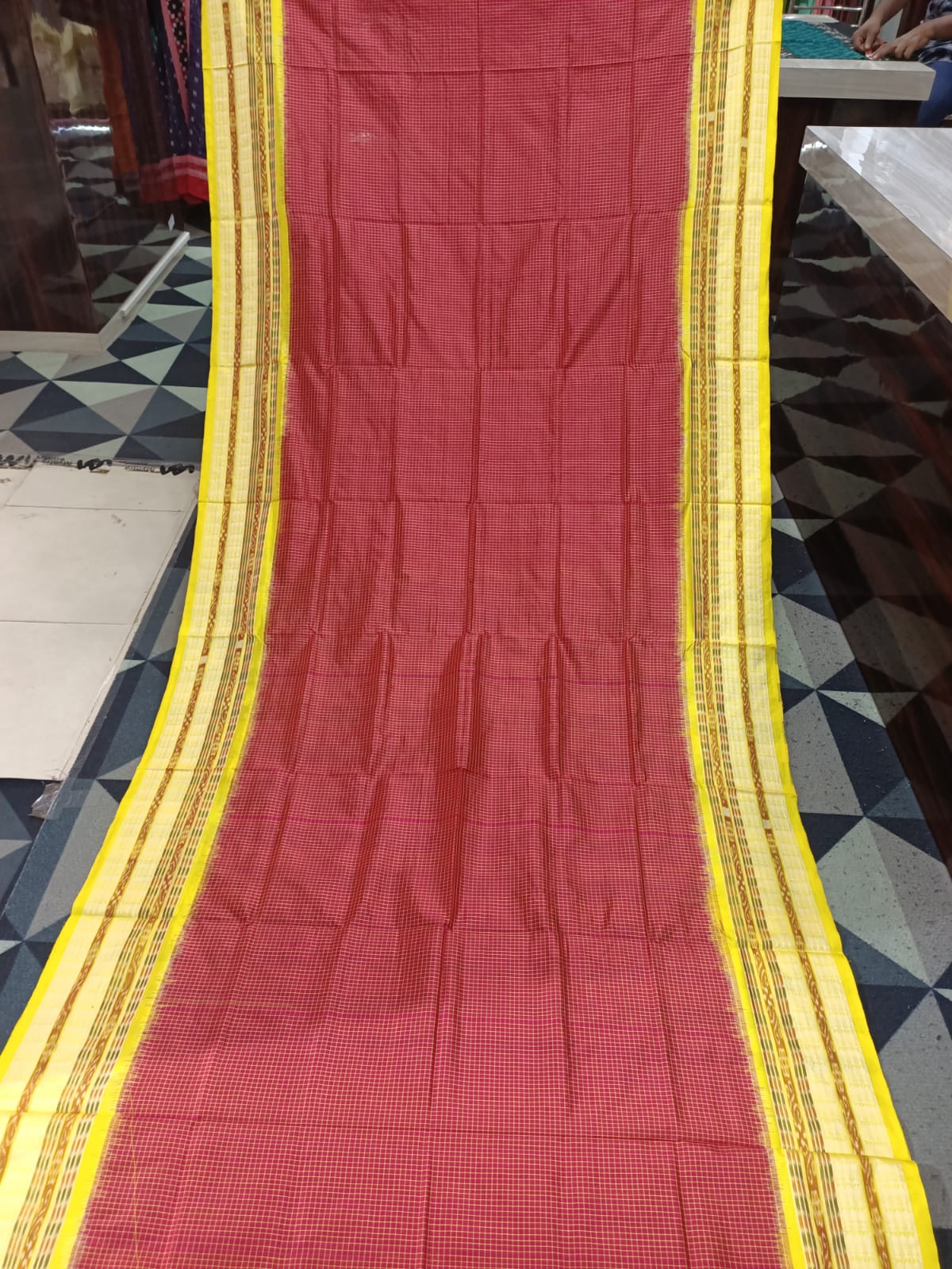 Maroon Yellow Sachipar Odisha Handloom Sambalpuri Silk Saree