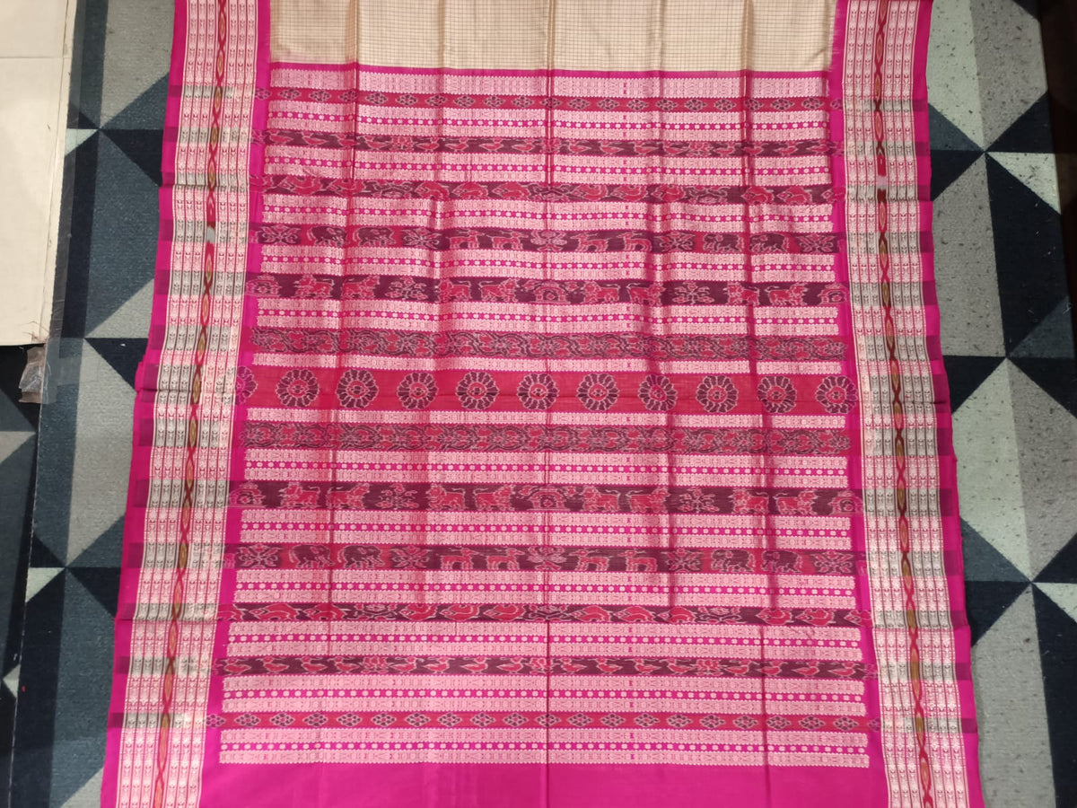Off White Magenta Sachipar Odisha Handloom Sambalpuri Silk Saree