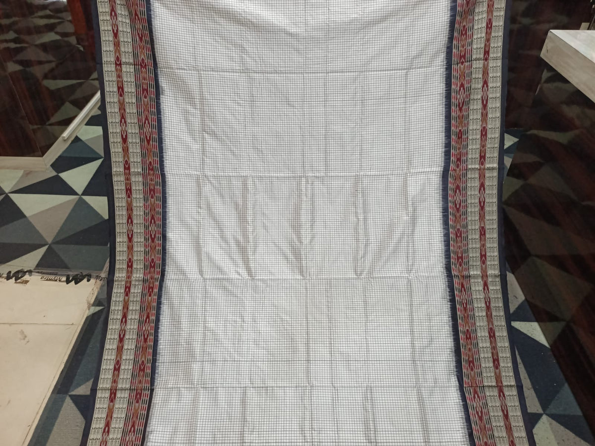 White Black Sachipar Odisha Handloom Sambalpuri Silk Saree