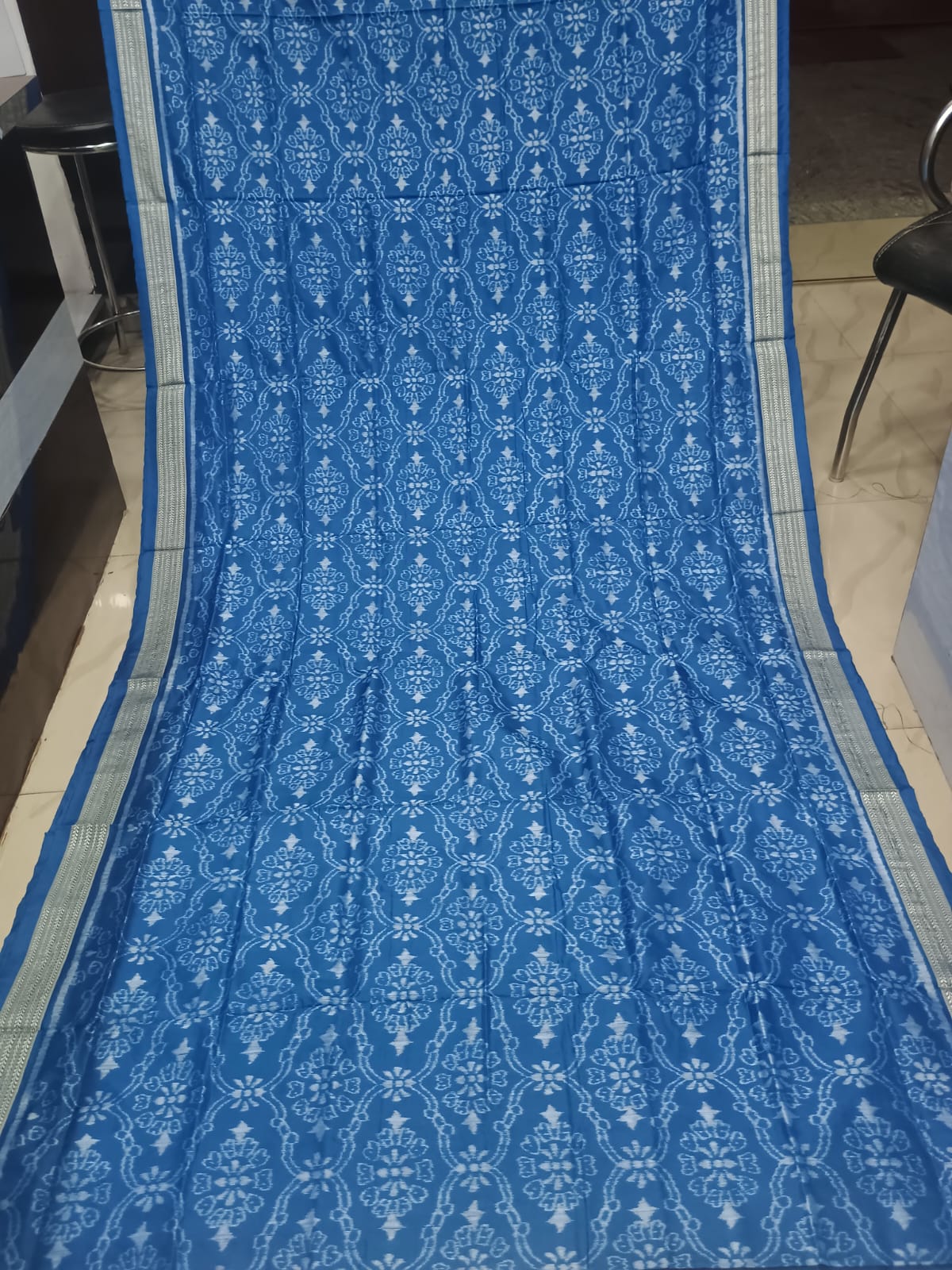 Blue Handwoven Sambalpuri Silk Saree with Traditional Jhoti & Laxmi Pada Motifstell