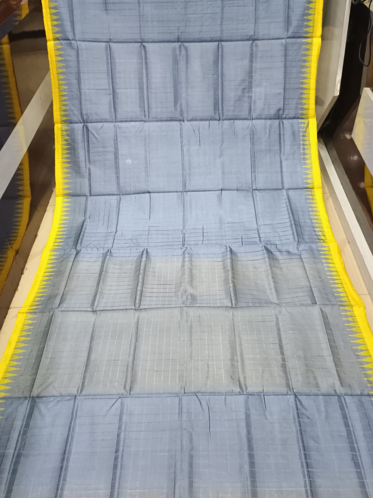 Steel Gray and Canary Yellow Sambalpuri Handloom Saree with Ikat Pallu