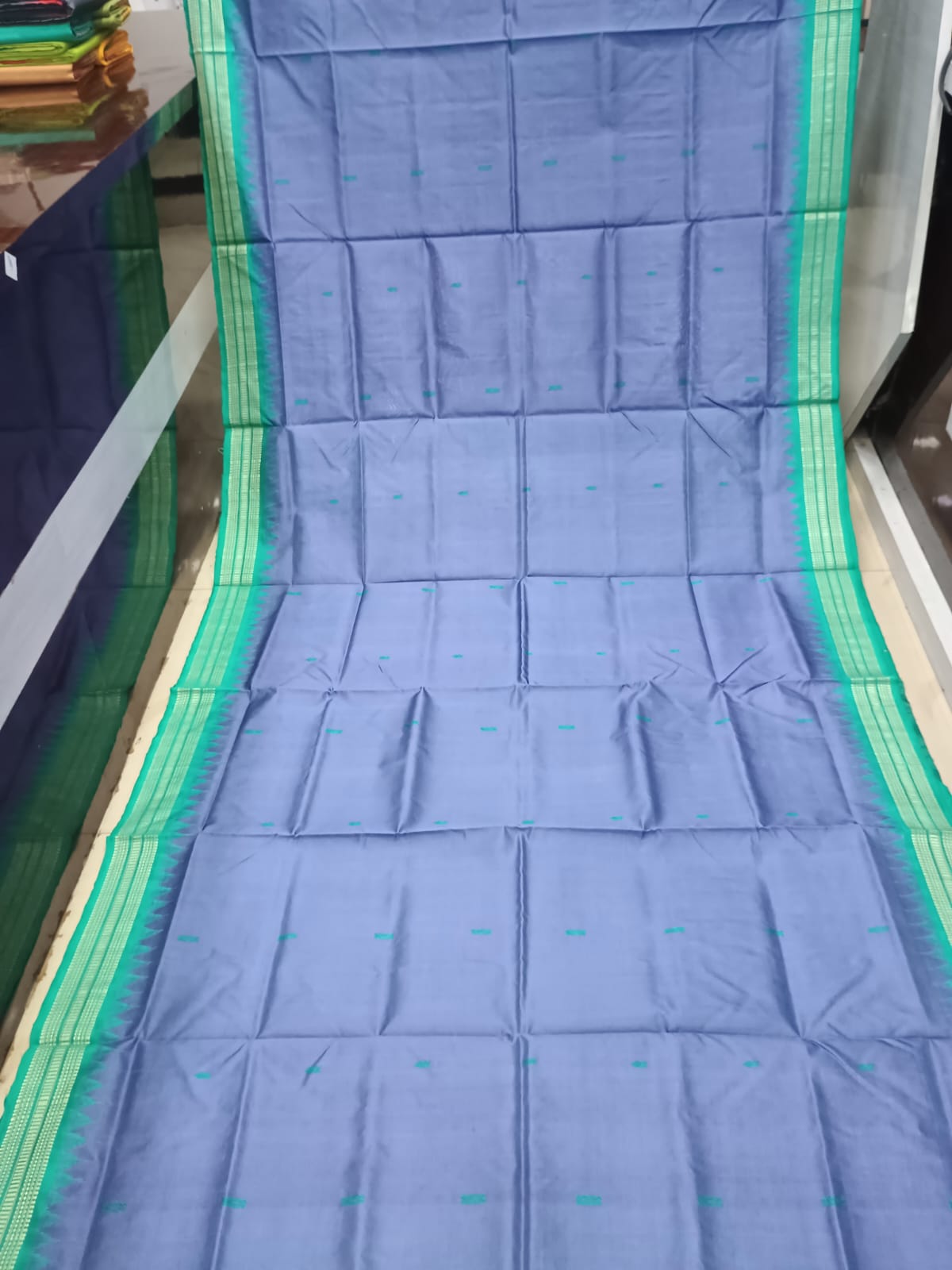 Lavender Gray and Emerald Green Sambalpuri Handloom Saree with Ikat Pallu