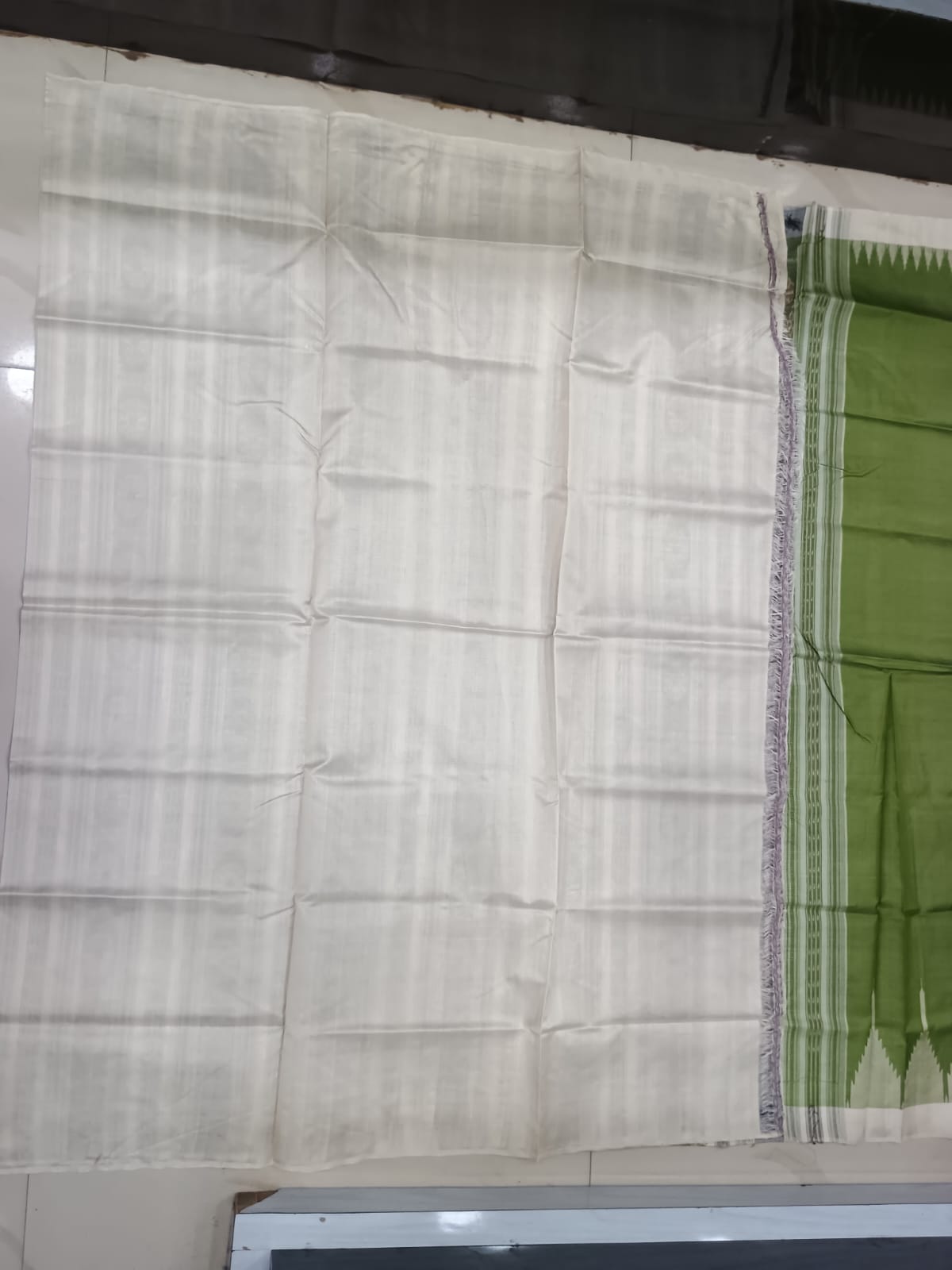 Moss Green and Off-White Sambalpuri Handloom Saree with Ikat Pallu