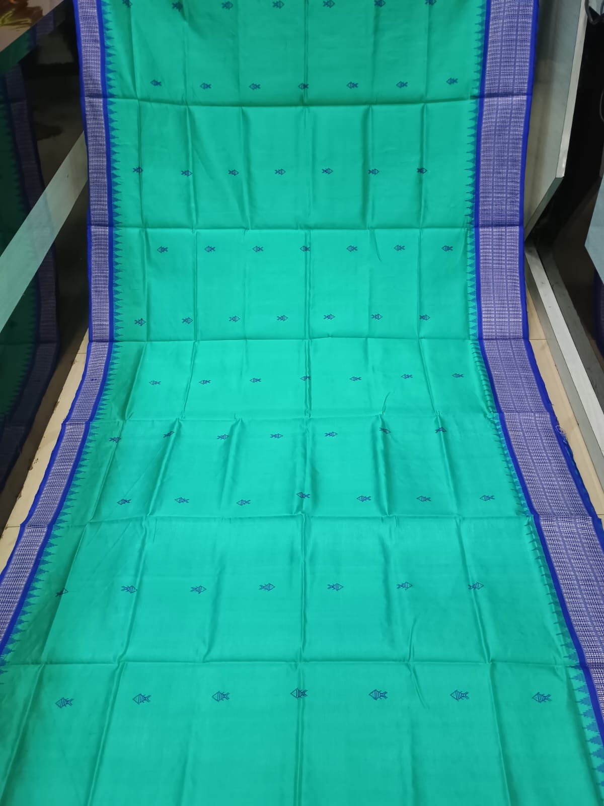 Sea Green and Royal Blue Sambalpuri Handloom Saree with Ikat Pallu
