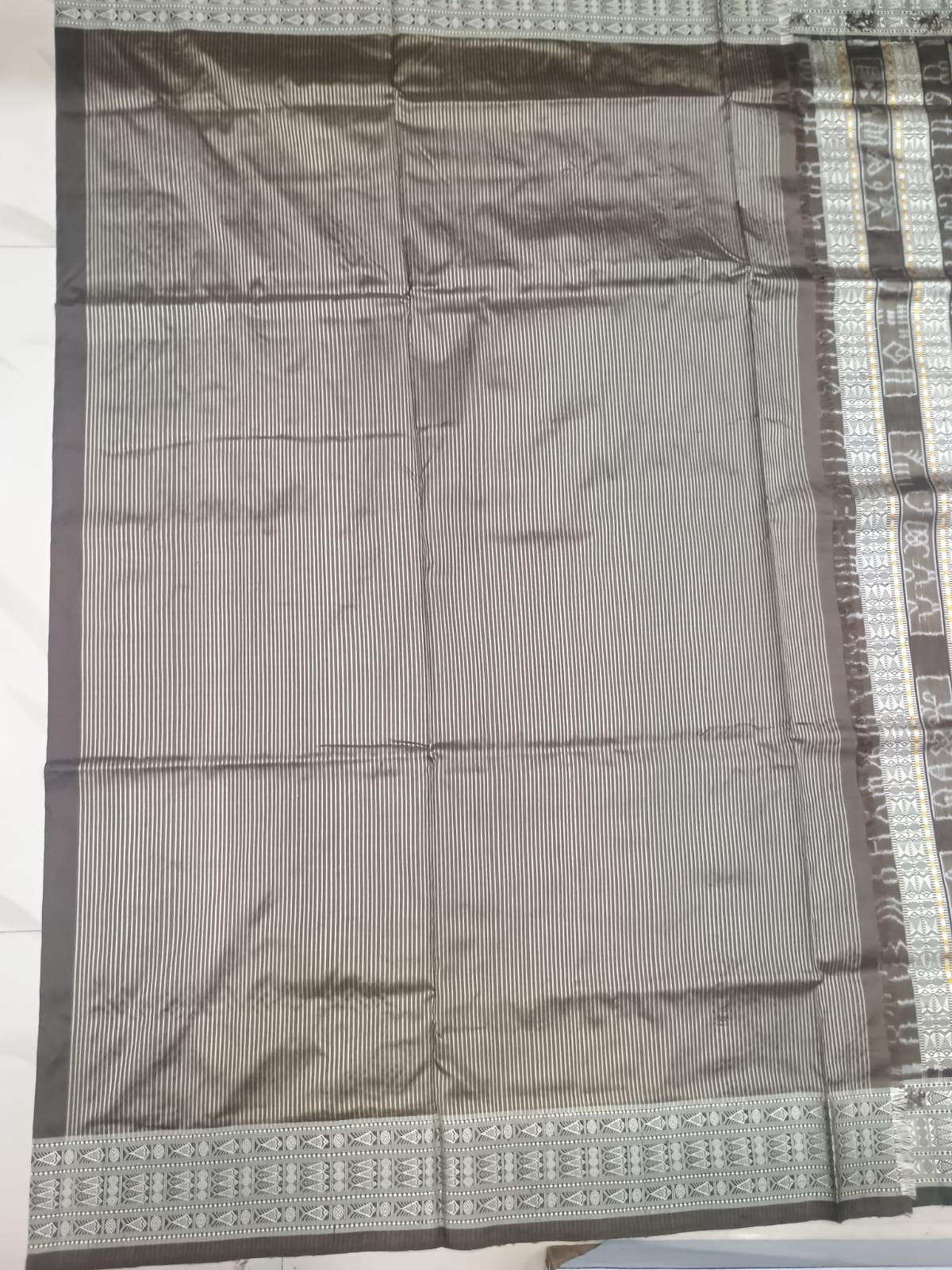 Tussar Brown and Cream Handwoven Harappan Script Sambalpuri Pure Silk Saree