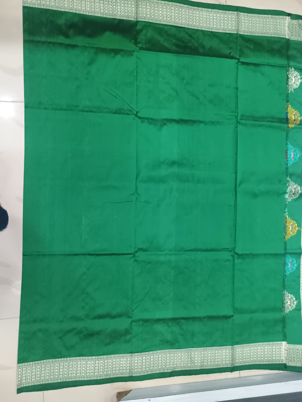 Mint Green and Deep Forest Green Handwoven Sambalpuri Bomkai Silk Saree