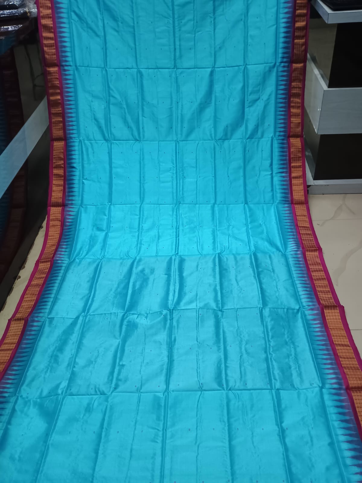 Sky Blue and Rani Pink Handwoven Sambalpuri Bomkai Silk Saree