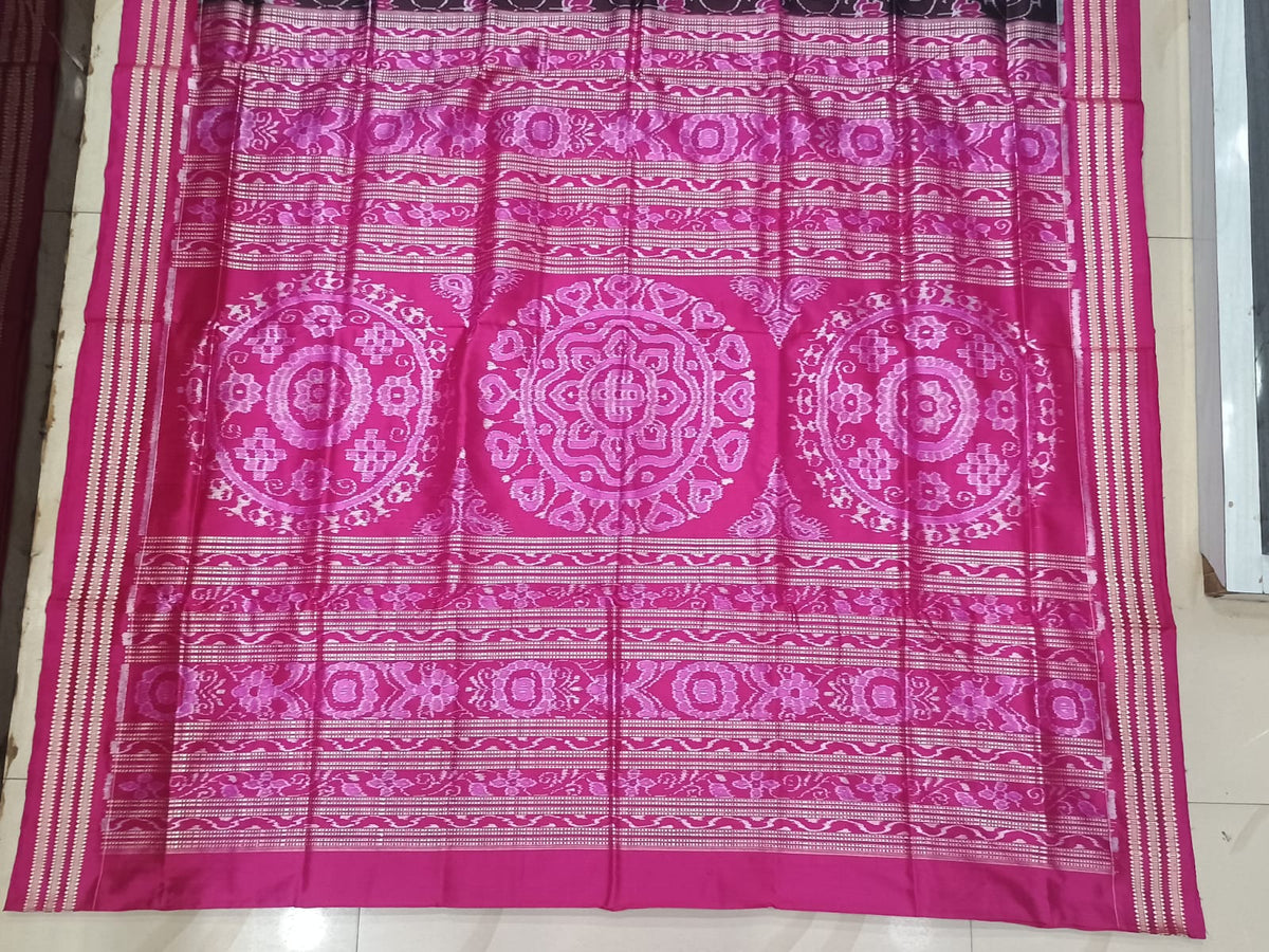 Coffee Magenta Lotus Design Sambalpuri Silk Saree